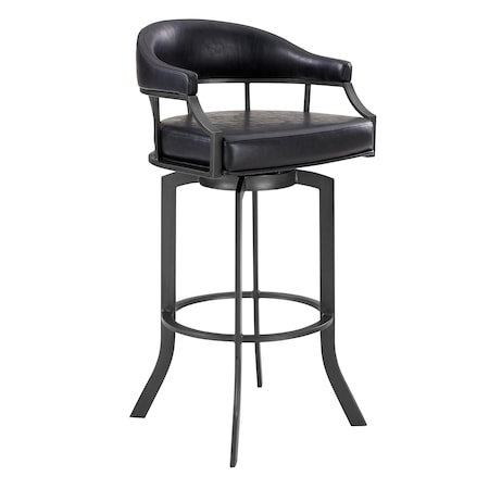 Armen Living Pharaoh Swivel 30" Mineral Finish and Black Faux Leather Bar Stool 721535743346